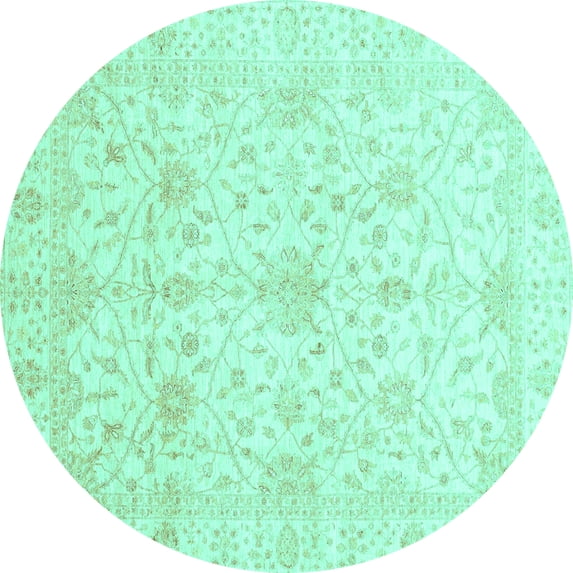 Ahgly Company Machine Washable Indoor Round Oriental Turquoise Blue Traditional Area Rugs, 8' Round