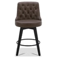 thumbnail image 3 of CHITA 26 inch Swivel Upholstered Counter Height Bar Stools with Tufted Back Set of 2, Faux Leather in Chocolate Brown, 3 of 8
