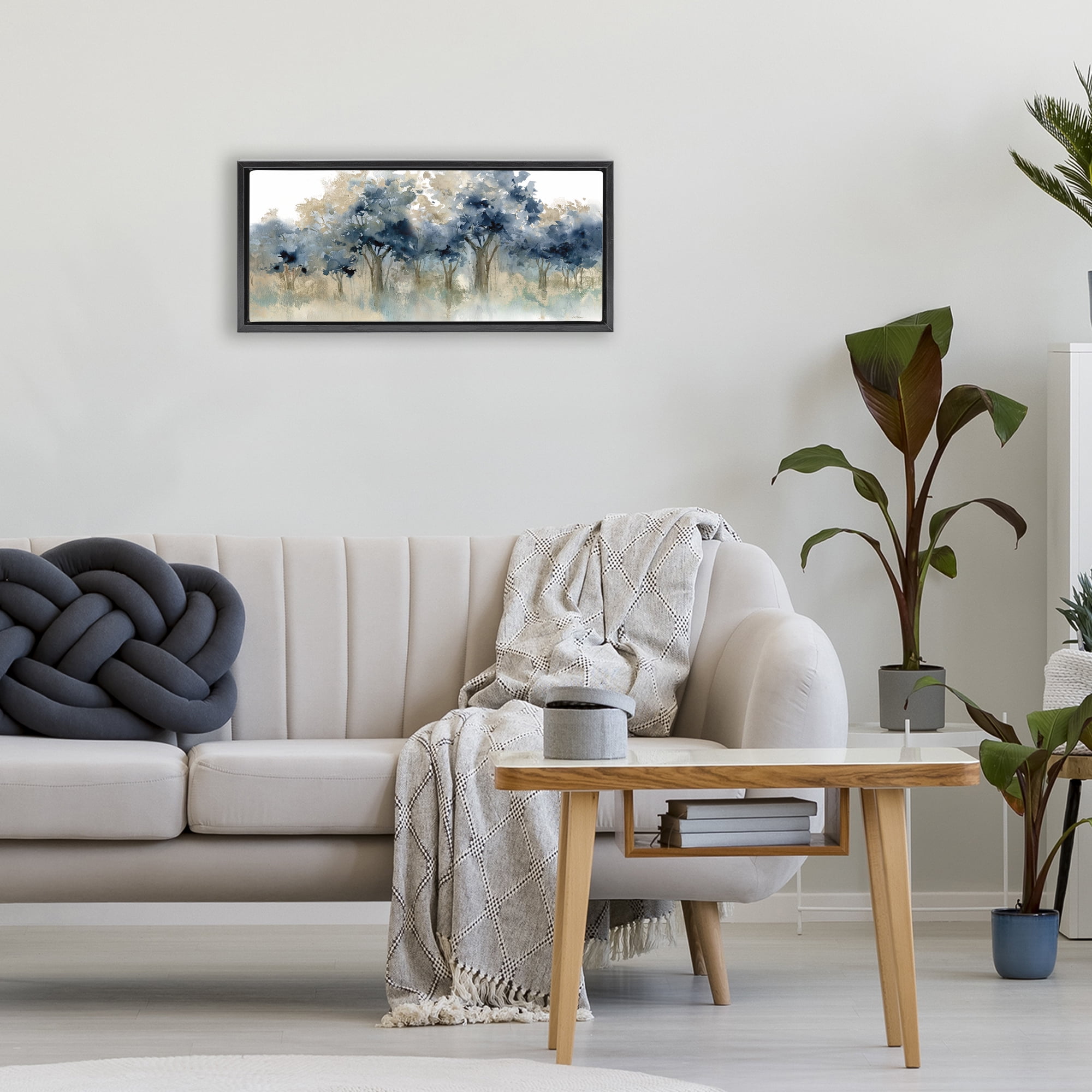 Stupell Industries Indigo Woodland Watercolor Study Black Framed Floater Canvas Wall Art, design by Carol Robinson
