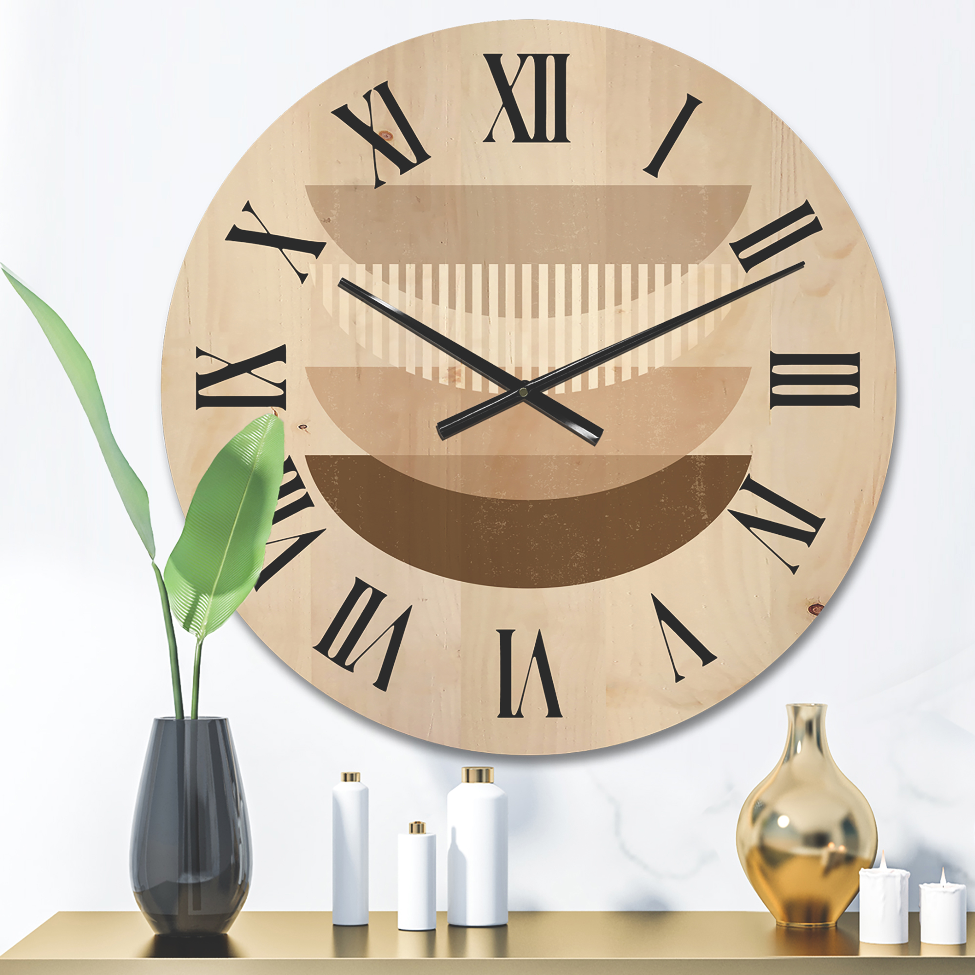 Designart 'Abstract Moon and Sun Geometric Print III' Modern Wood Wall Clock