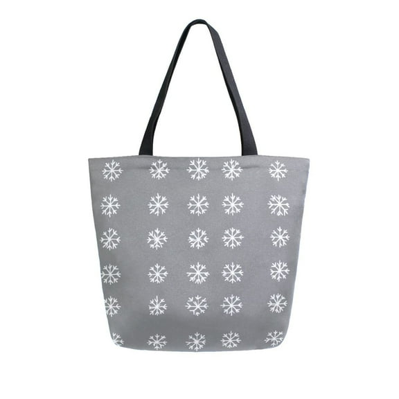 Durable Canvas Tote Bag with Zip Pocket Bags for Woman Shoulder Versatile Carryall for Everyday Use Small Snowflakes