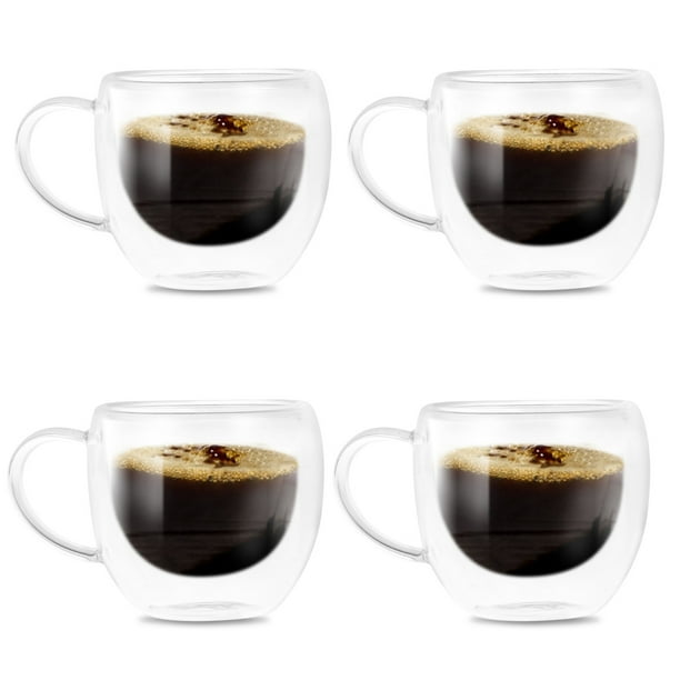 4Pcs Glass Coffee Cups Double Walled Insulated Drinking Glasses Mugs