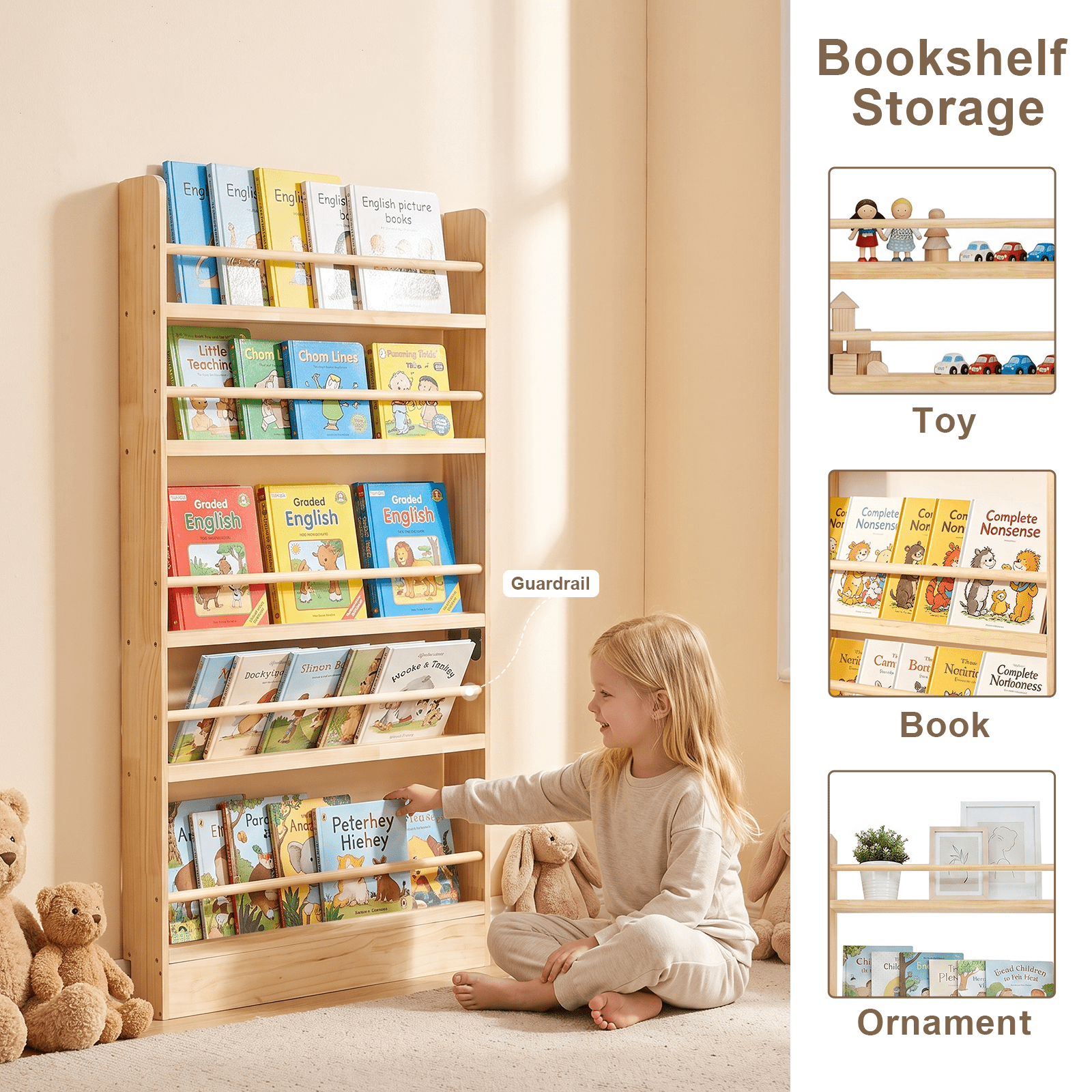 Behind the Door Bookshelf 31.5x4x56.3 Inch Solid Wood 5-Shelf Narrow Storage for Living Room Bedroom Entryway