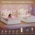 thumbnail image 3 of Twin Size Upholstered Platform Bed with Storage Headboard and Drawers, Twin Bed Frame with Power Outlets & LED Lights, Modern Platform Beds for Teen, White, 3 of 10