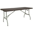 thumbnail image 1 of 6-Foot Bi-Fold Brown Rattan Plastic Folding Table, 1 of 6