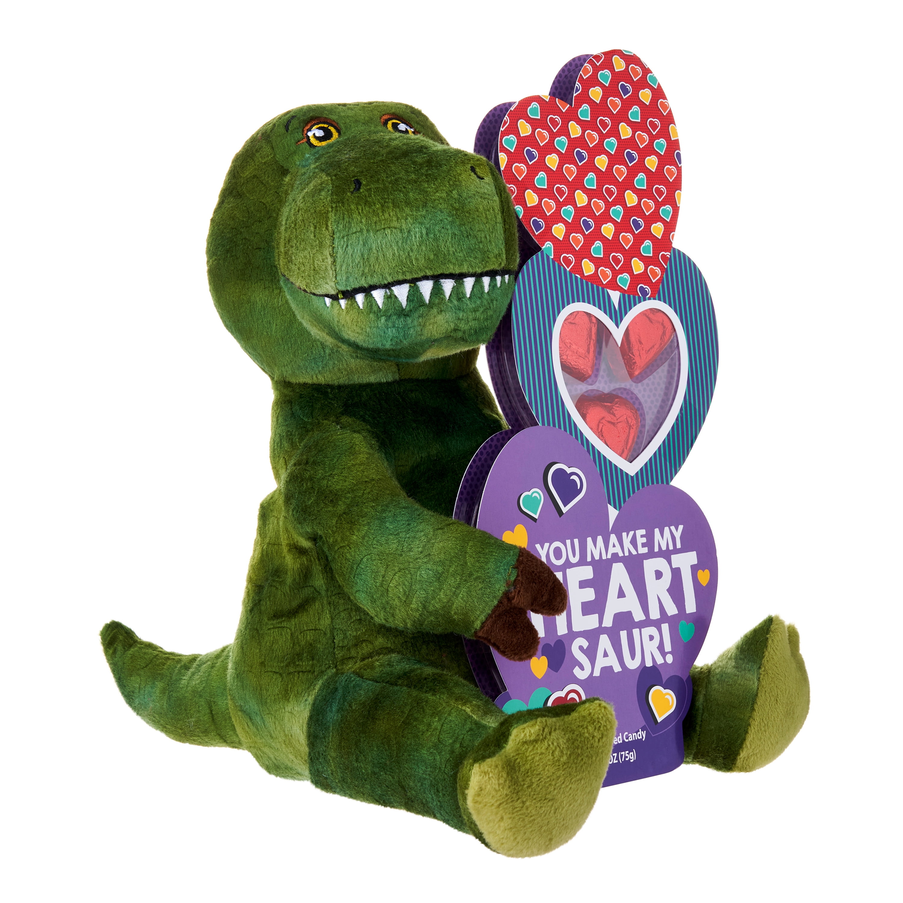 Way to Celebrate!  Progressive Gifts 9.5" Valentine's Day Plush Dinosaur and Candy Gift Set