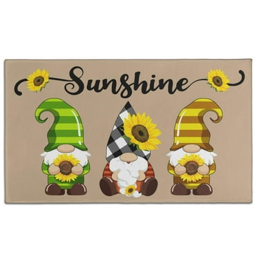 Hello Sunshine Sunflower Gnomes Short Door Mat Decorations Funny Doormat Outdoor Inside Floor Rugs Crystal Velvet 30x17 Inches