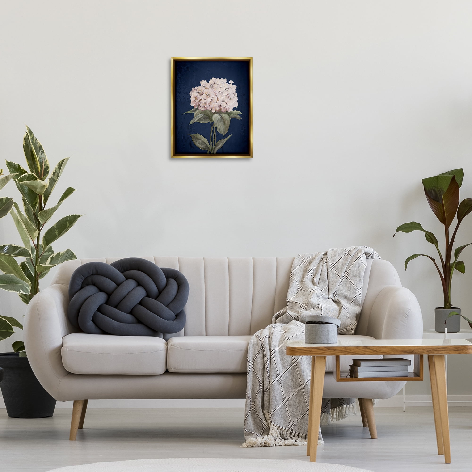 Stupell Industries Single Hydrangea Bloom Botanical & Floral Painting Gold Floater Framed Canvas Art Print Wall Art, 17 x 21