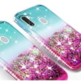 thumbnail image 4 of Liquid Quicksand Glitter Cute Phone Case for Jitterbug Smart 3 (2021) for Seniors (aka Lively Smart) Case for Girls Women Clear Bling Diamond Phone Case Cover - Pink/Teal, 4 of 5