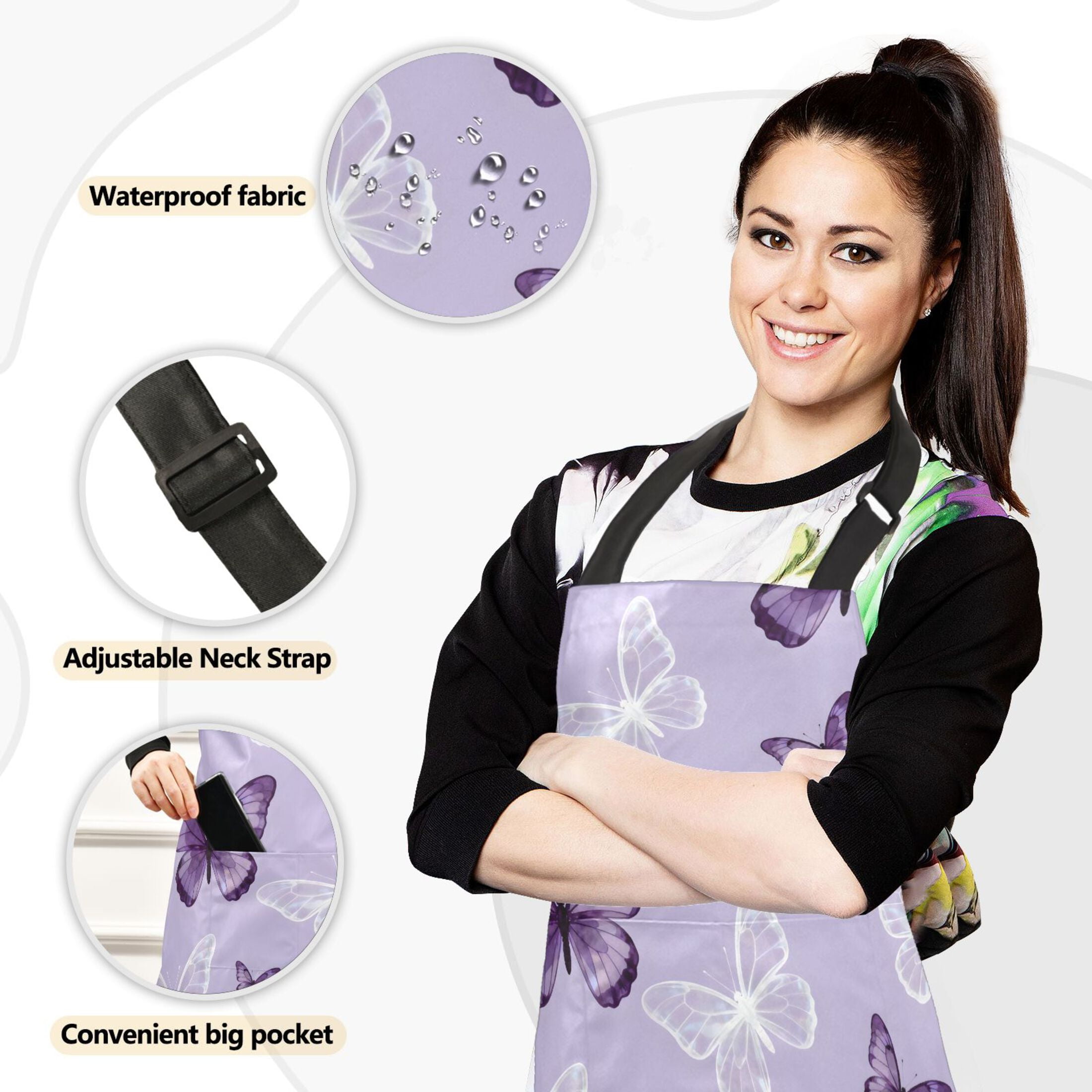 Ryvnso Butterfly Purple Kitchen Apron Oven Mitts Set Pot Holders