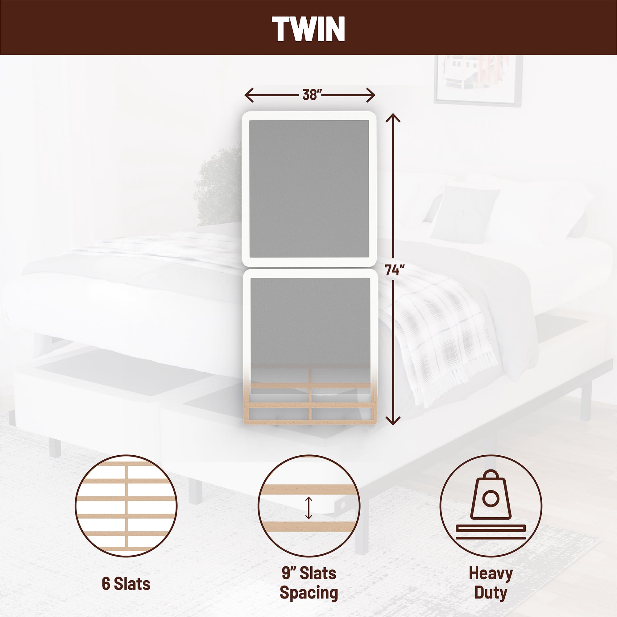 Continental Sleep, Box Spring Bed Base Twin Size, 4-Inch Wood Mattress Foundation, Quiet Noise Free, 2-Pieces Under Mattress Support BoxSpring, Fully Assembled, White