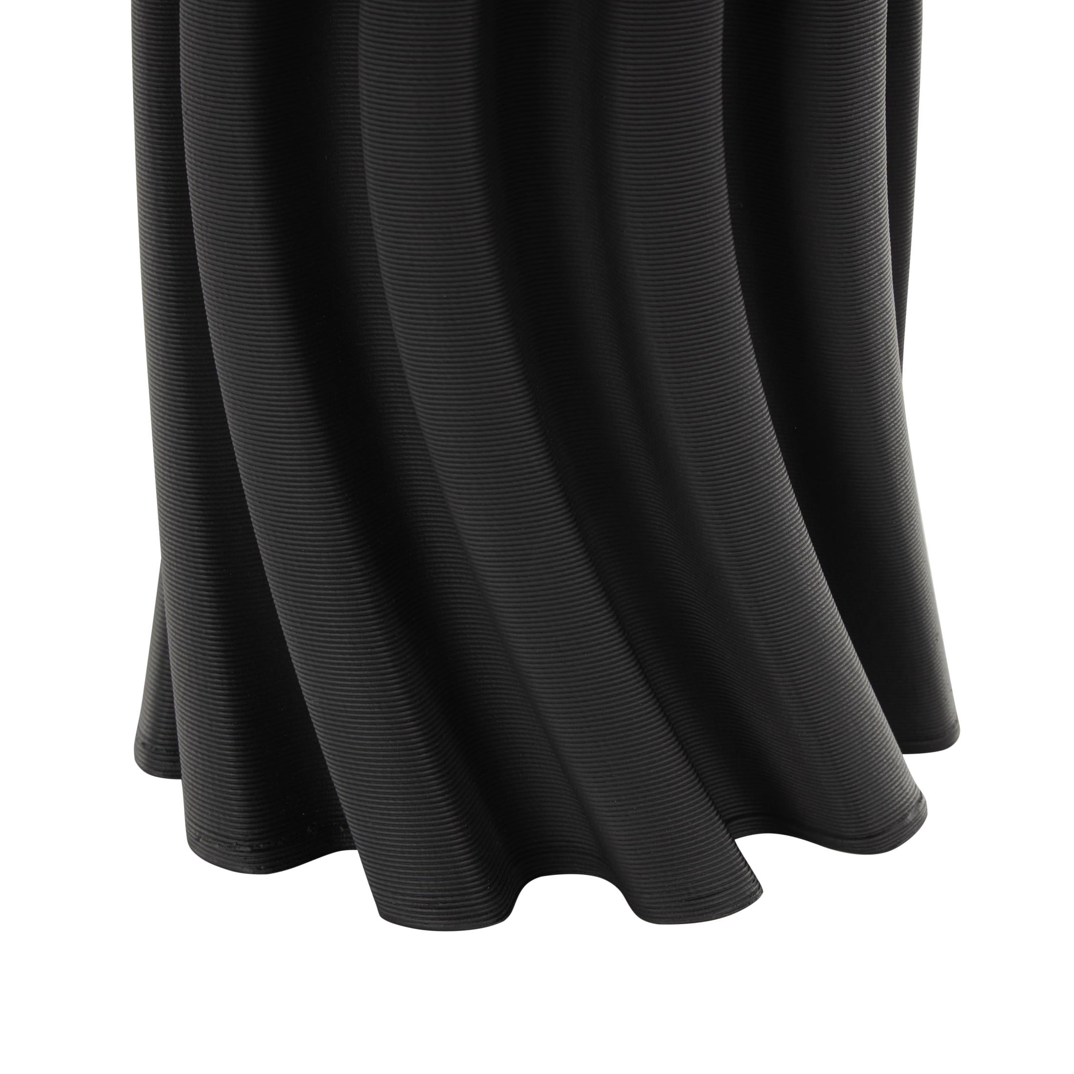 DecMode 11" Abstract Curvy Ribbed Black Ceramic Vase with Floral Shaped Rim