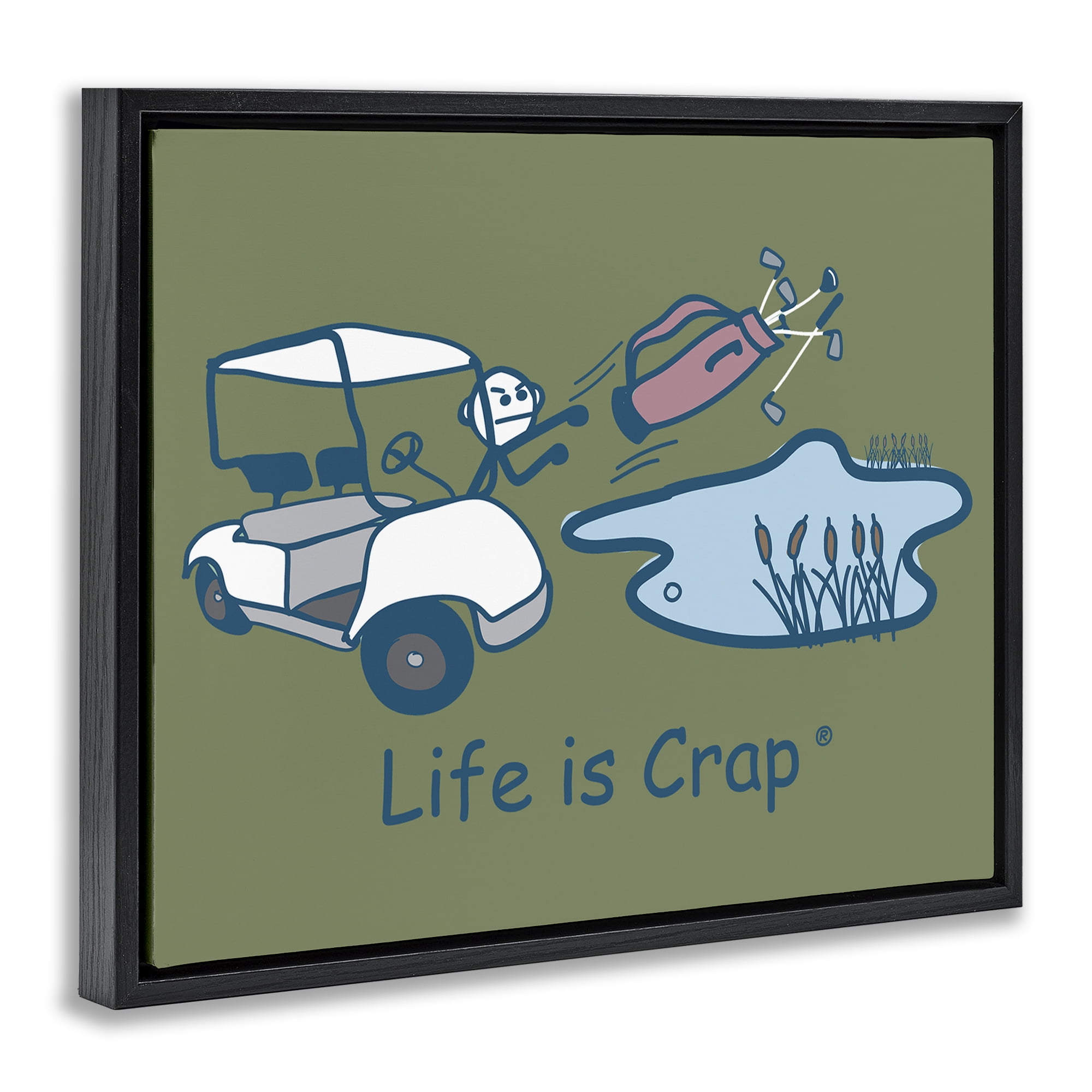 Stupell Industries Throwing Golf Clubs Novelty & Humor Painting Black Floater Framed Canvas Art Print Wall Art, 21 x 17