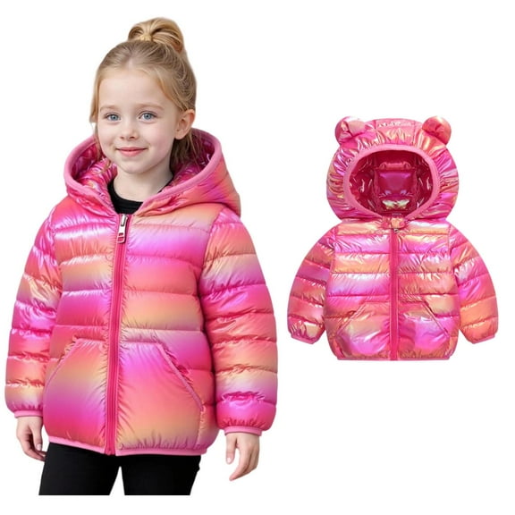 Baby Girls Winter Coat,Little Boys Girls Puffer Coat Cute Bear Ear Hooded Jackets with Pockets Lightweight Puffer Jacket for Baby Girls Winter Warm Outerwear Baby Boy Clothes