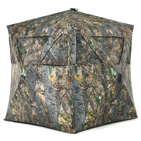 Gymax 3 Personne Portable Chasse Aveugle Pop-Up Terre Aveugle w/Tie-downs & Sac de Transport