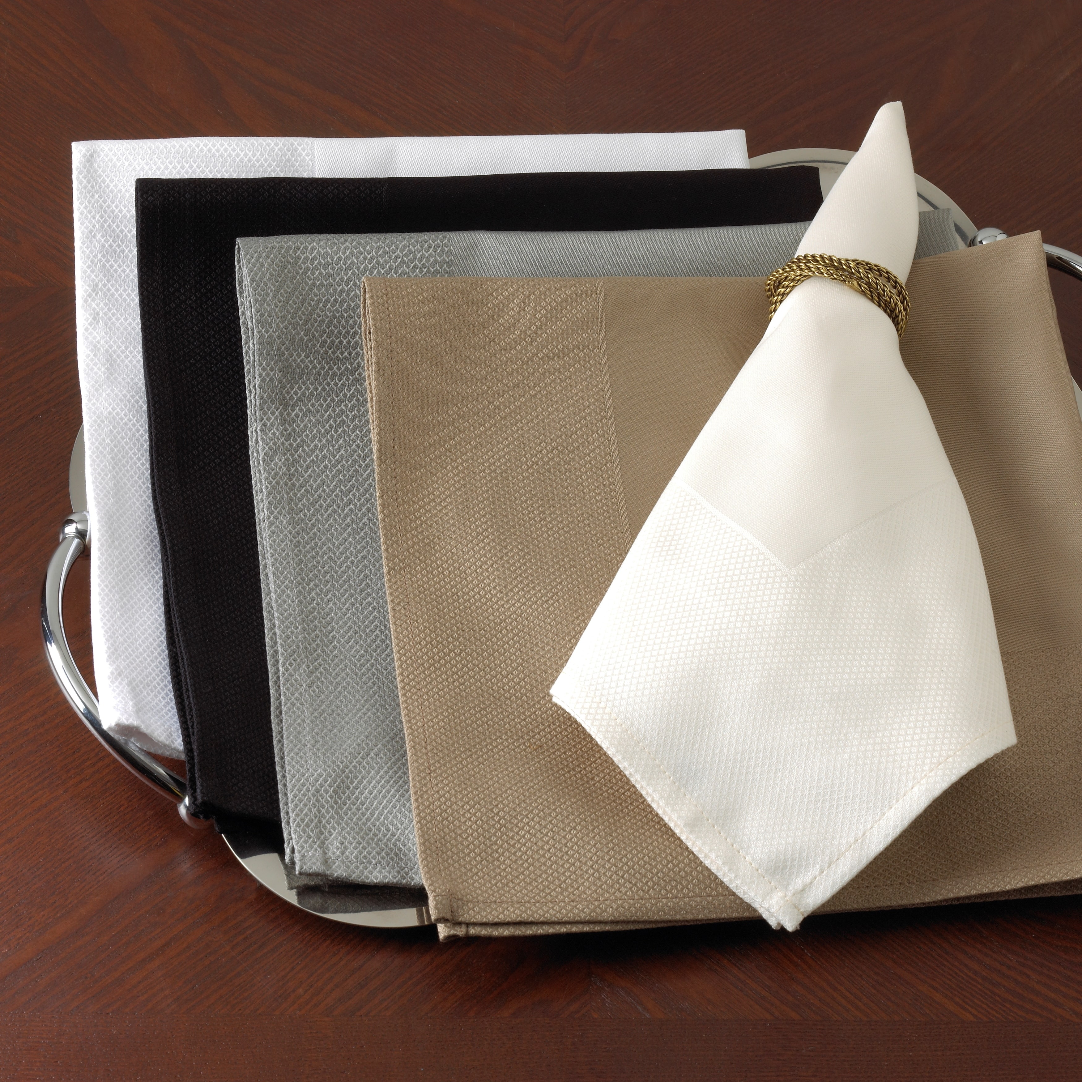 Saro Damask Napkins with Waffle Border (Set of 4)