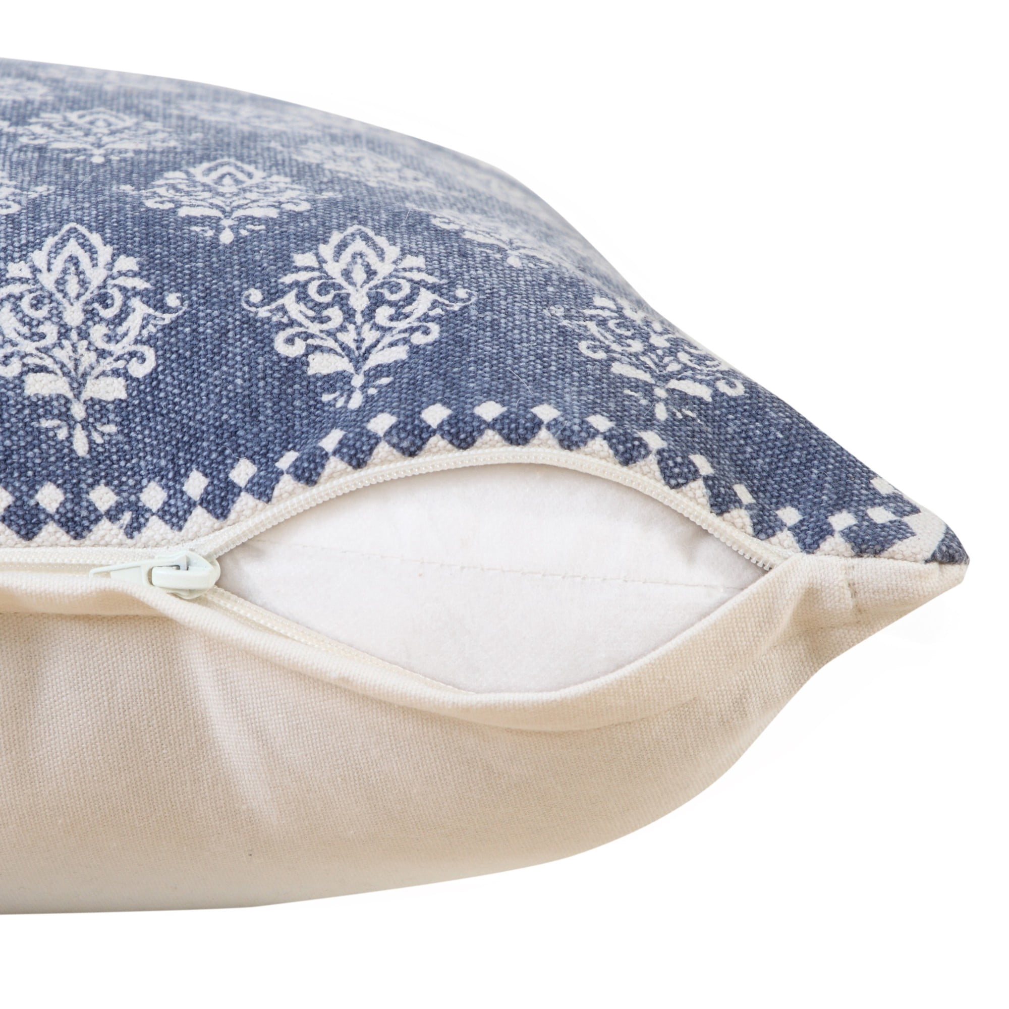 Laddha Home Designs Handwoven Damask Rectangular Lumbar Pillow Cover - 36" - Blue and White