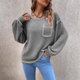 thumbnail image 2 of Camiseta informal de algodón con cuello redondo para mujer, Camiseta de punto con bolsillo Simple, Camiseta holgada de manga larga de murciélago, 2022, 2 of 5