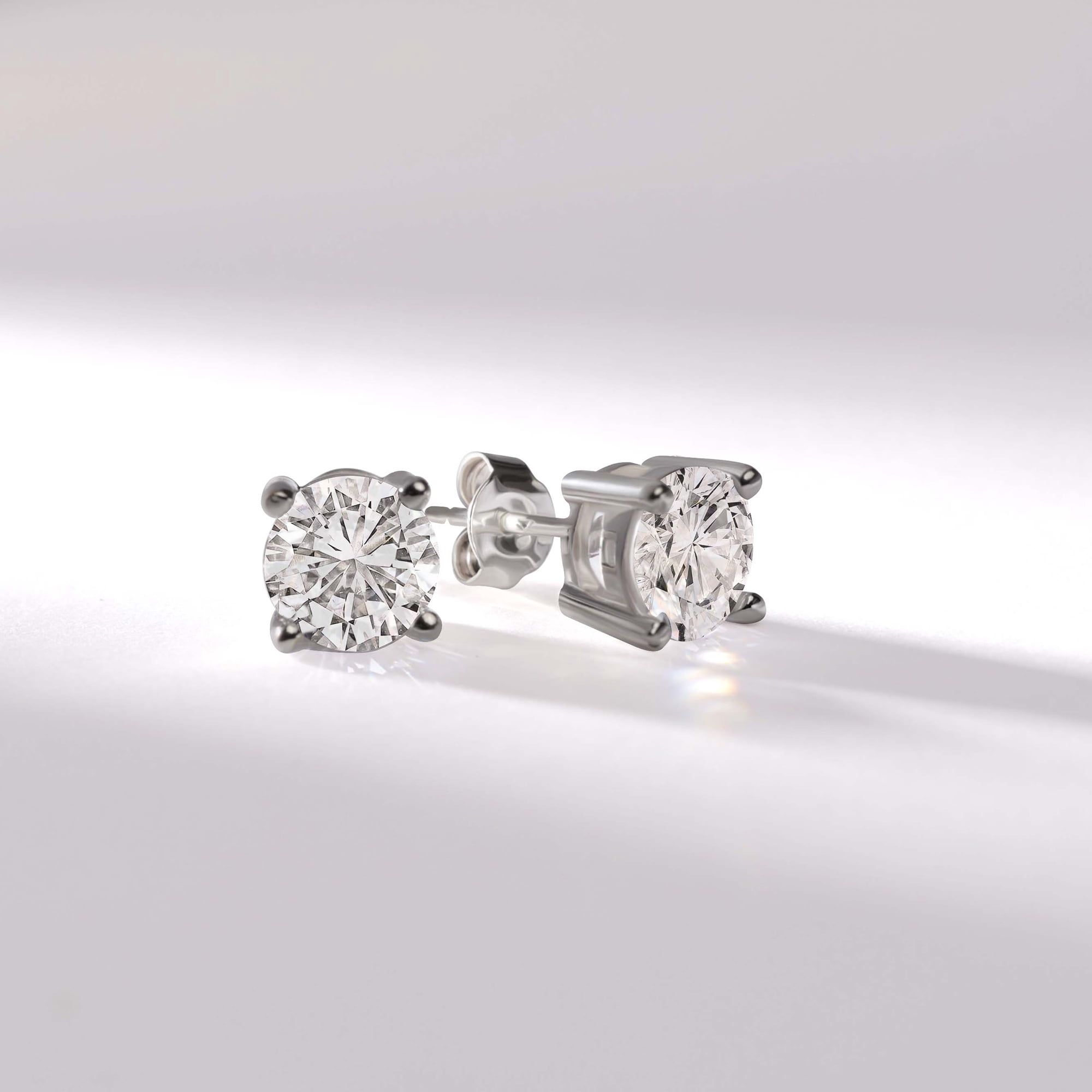 Lab Grown Diamond Stud Earrings 1 Carat– IGI Certified Round Cut, FG-VS Quality, 10K White Gold Stud Earrings for Women