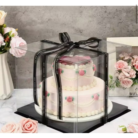 6 pcs Clear Cake Box with Ribbon 12x12x10
