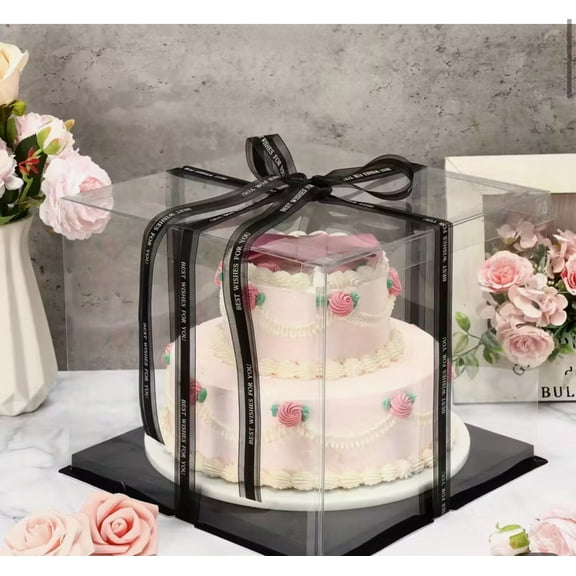 6 pcs Clear Cake Box with Ribbon 12x12x10