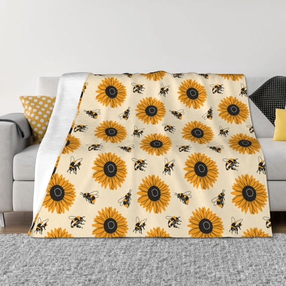 Rateoe Sunflowers And Bee Pattern Flannel Throw Blanket, Ultra-soft Blanket for Bed, Couch, Car, Hypoallergenic Anti-pilling blanket-40"x30"(Horizontal)