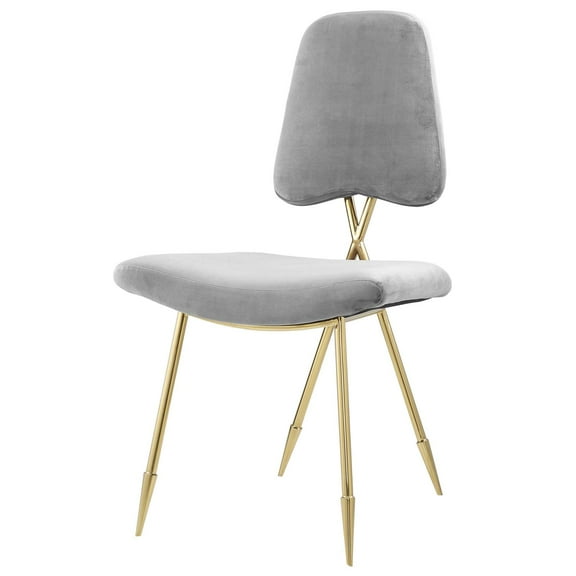 Modern Contemporary Urban Design Dining Kitchen Room Side Chair, Velvet Fabric Metal Steel, Grey Gray