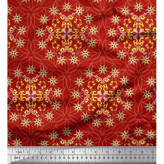 Soimoi Polyester Crepe Fabric Moroccan Damask Print Sewing Fabric Yard 42 Inch Wide