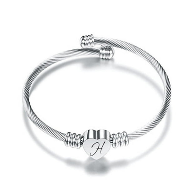 Pulsera de alambre de acero inoxidable con 26 letras para mujer, regalo para mujer, pulsera con forma de corazón, collar