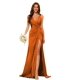 thumbnail image 3 of Vestidos de dama de honor con cuello en V y cintura fruncida de satén plisado vestido de fiesta formal YMS277, 3 of 5