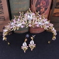 thumbnail image 2 of EeaseCA 1 Set Elegant Jewelry Rhinestone Inlaid Baroque Crown and Earrings for Bride Lady (Golden Base with Pink Rhinestone), 2 of 7