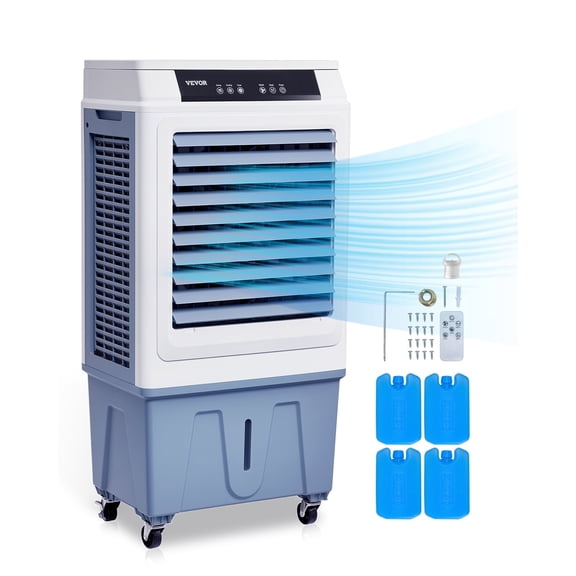 VEVOR Evaporative Air Cooler, 3100 CFM with 9 Gallon Water Tank Swamp Cooler, Portable Cooling Fan with Remote Control,12H Timer,4 Ice Boxes,3 Speeds