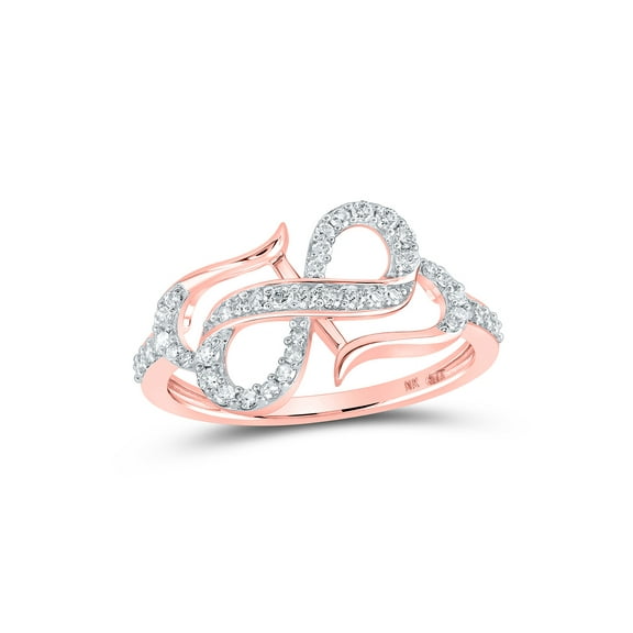10kt Rose Gold Womens Round Diamond Infinity Heart Ring 1/3 Cttw