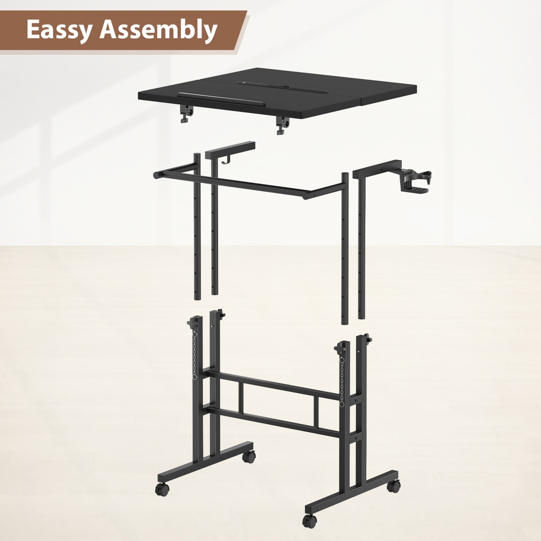 CONCETTA 23.6 inch Mobile Standing Desk, Adjustable Height Rolling Computer Desk for Home Office, Portable Treadmill Sit Stand Workstation, Black