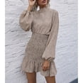 thumbnail image 2 of Vestido De Manga Larga Con Cuello Simulado, Vestido De Manga Larga Con Volantes Florales, Elegante Botón Trasero, Dobladillo Esponjoso, Moda Para Fiestas Diarias Y Vacaciones ANGGREK Otros, 2 of 6