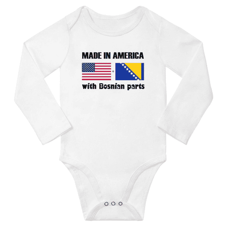 

Made in America With Bosnian Parts Baby Long Sleeve Romper (White 12 Months)