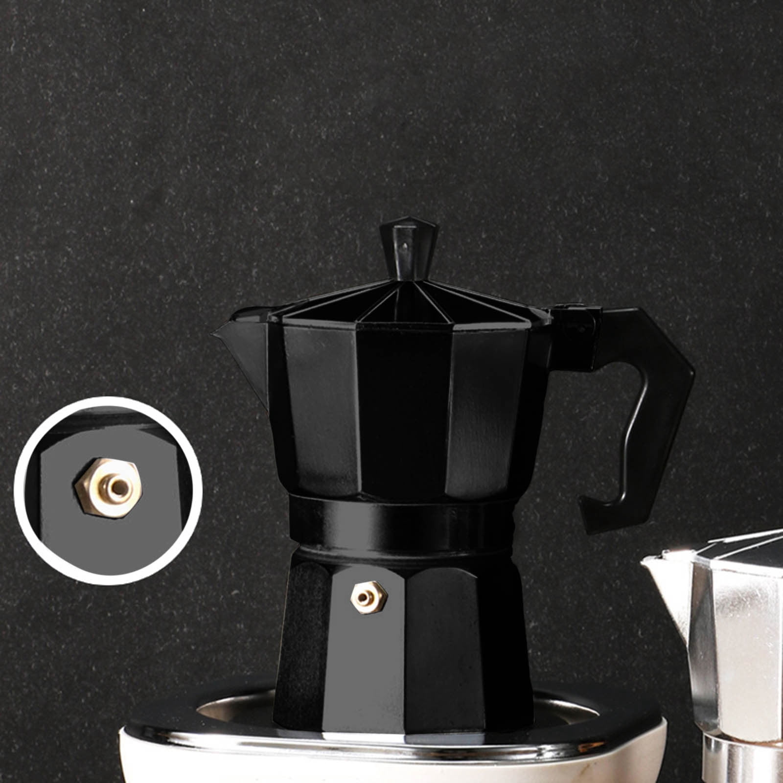 Lolynie Black Coffee Machine 150 Ml/Capacity 3 Cups Suitable Stove Or Glass Aluminum Suitable For Stove Or Glass Pot Leak Proof Stovetop Nice For Cuban & Italian Style