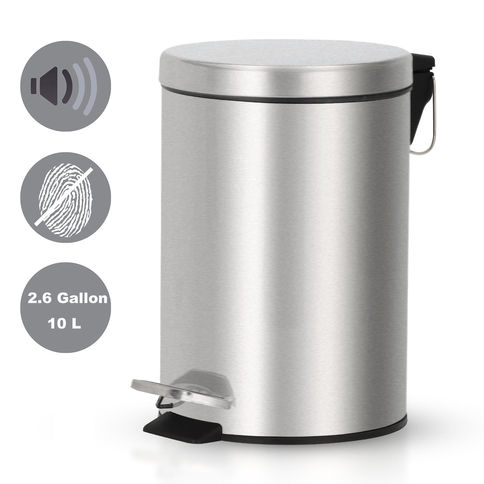 COZYSWAN 2.6 Gallon Stainless Steel Step-on Trash Can, Odorless Waste ...