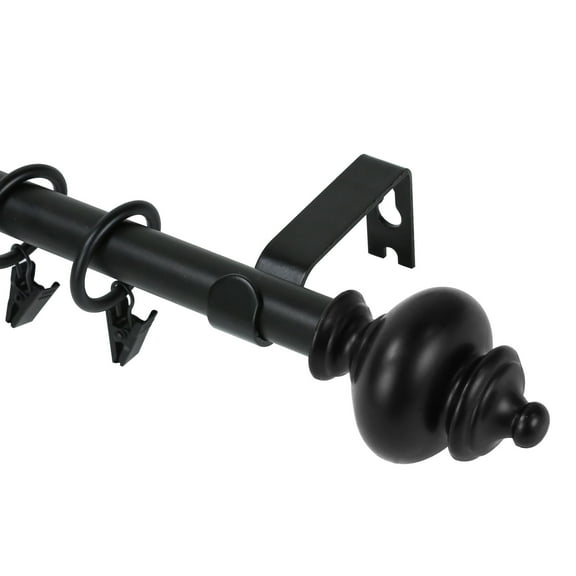 Urbanest Round Urn Curtain Rod Set With 8 Rings, 5/8", 28-48", Black