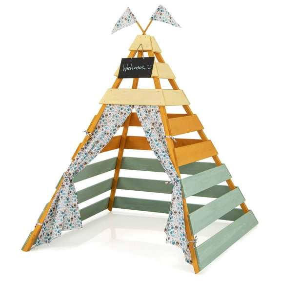 Infans Kids Teepee Tent w/ Machine Washable Flags & Door Curtains Detachable Chalkboard
