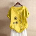 thumbnail image 2 of TODOZO Linen Blouse for Women Loose Fit Short Sleeve Crewneck Tops Basic Solid Color Tops Floral Print Shirt Round Neck Shirt Roll Up Sleeve Shirt 2026 Vacation Fashion Clothes Comfy Blouses Yellow M, 2 of 4