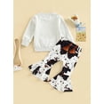 thumbnail image 5 of Musuos Kid Girl Autumn Clothes Set, 12 18 24M 3 4 5 6T Letter Print Long Sleeve Round Neck Pullover + Cow Spot Print Flare Trousers, 5 of 10