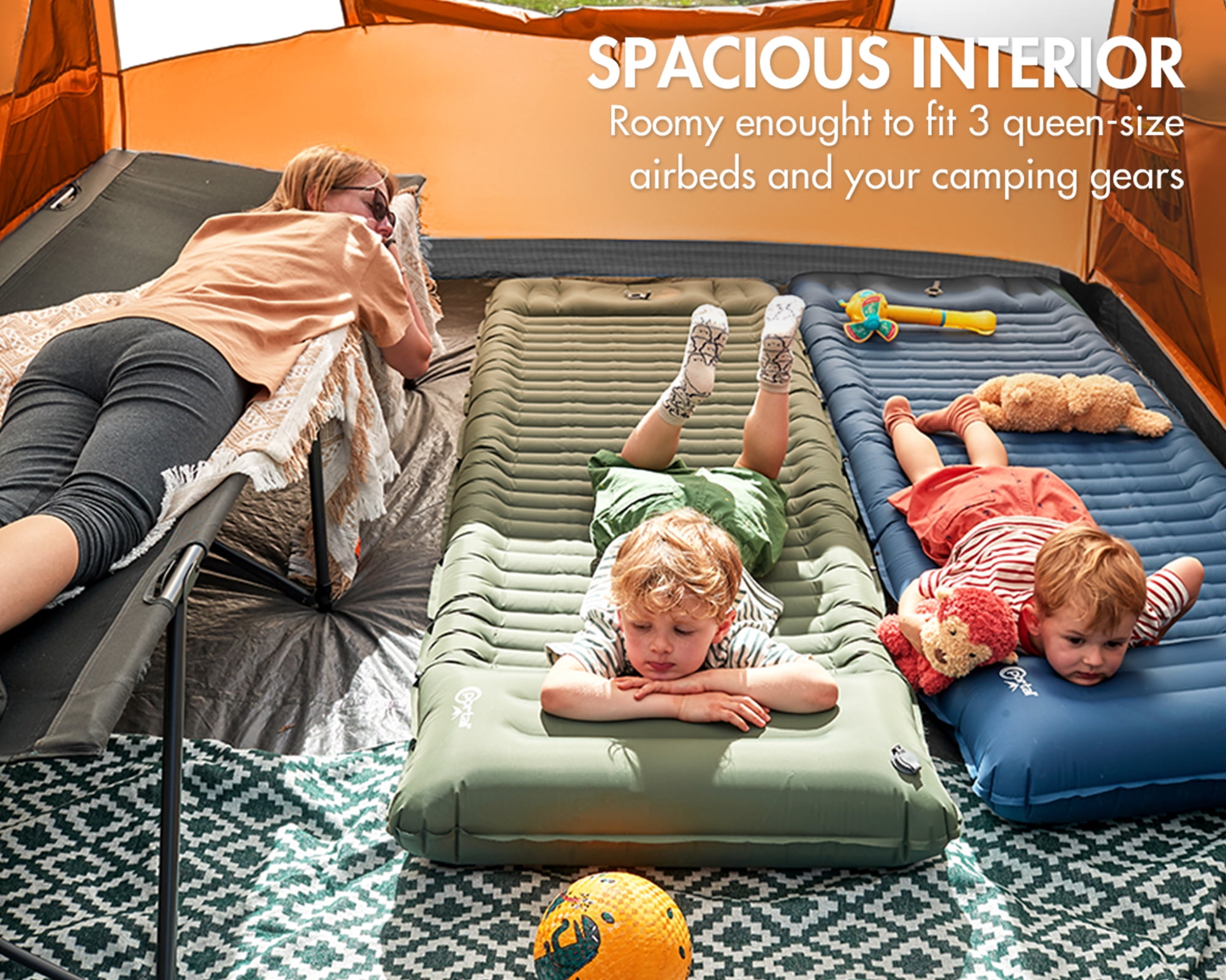 PORTAL 8 Person Family Camping Tent, Portable Cabin Tent with Rainfly and Screen Porch, 20ft * 8ft * 74in, Orange