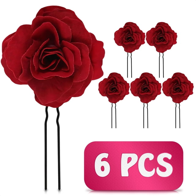 Pinzas para el pelo de rosas rojas pequeñas para niñas, 6 piezas de mini accesorios para el pelo de flores para mujeres, pinzas para el pelo para mujeres, accesorios para el pelo, horquillas de rosa p