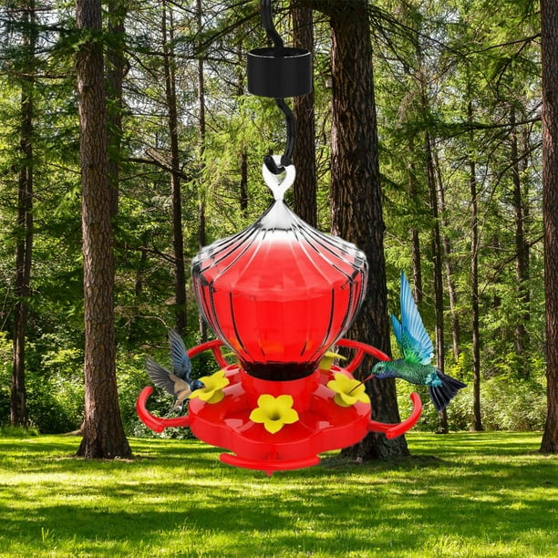 Comedero para colibríes modelo calabaza | Comedero colgante para flores a prueba de hormigas con 5 puertos de alimentación y foso integrado | Perchas para múltiples pájaros | Comedero para pájaros
