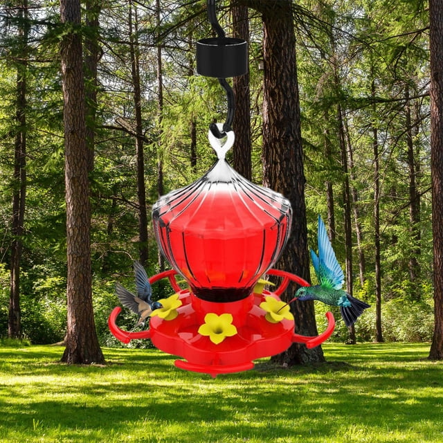 Fiudx Comedero para Colibríes, Diseño de Gancho Antihormigas, Orificios de Alimentación En Forma de Flor, Botella de Boca Ancha Fácil de Limpiar, Decoración de Jardín para Exteriores, Ideal para Afic