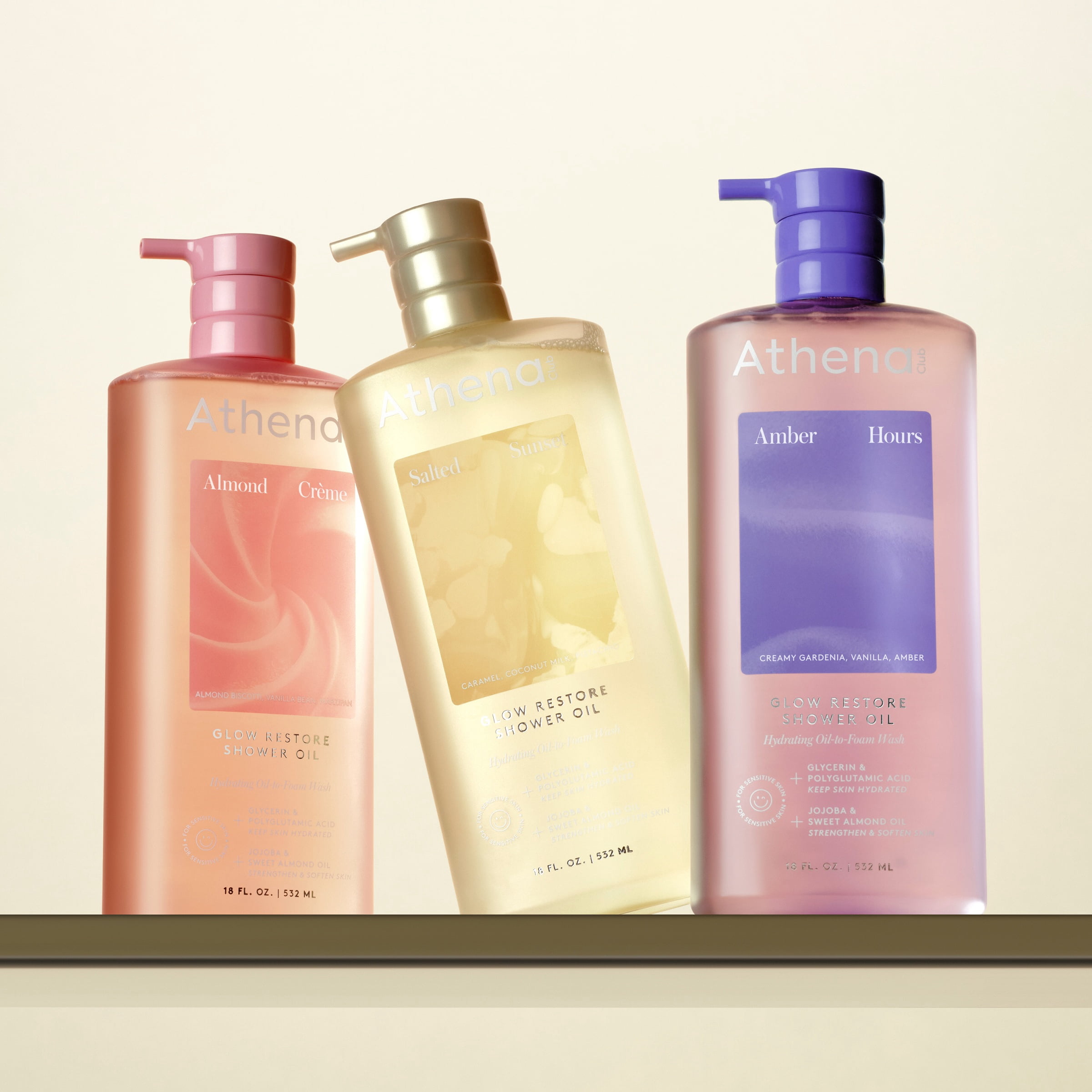 Athena Club Glow Restore Shower Oil - Salted Sunset - 18 fl oz: For Combination Skin, Whole Body, Plastic Bottle