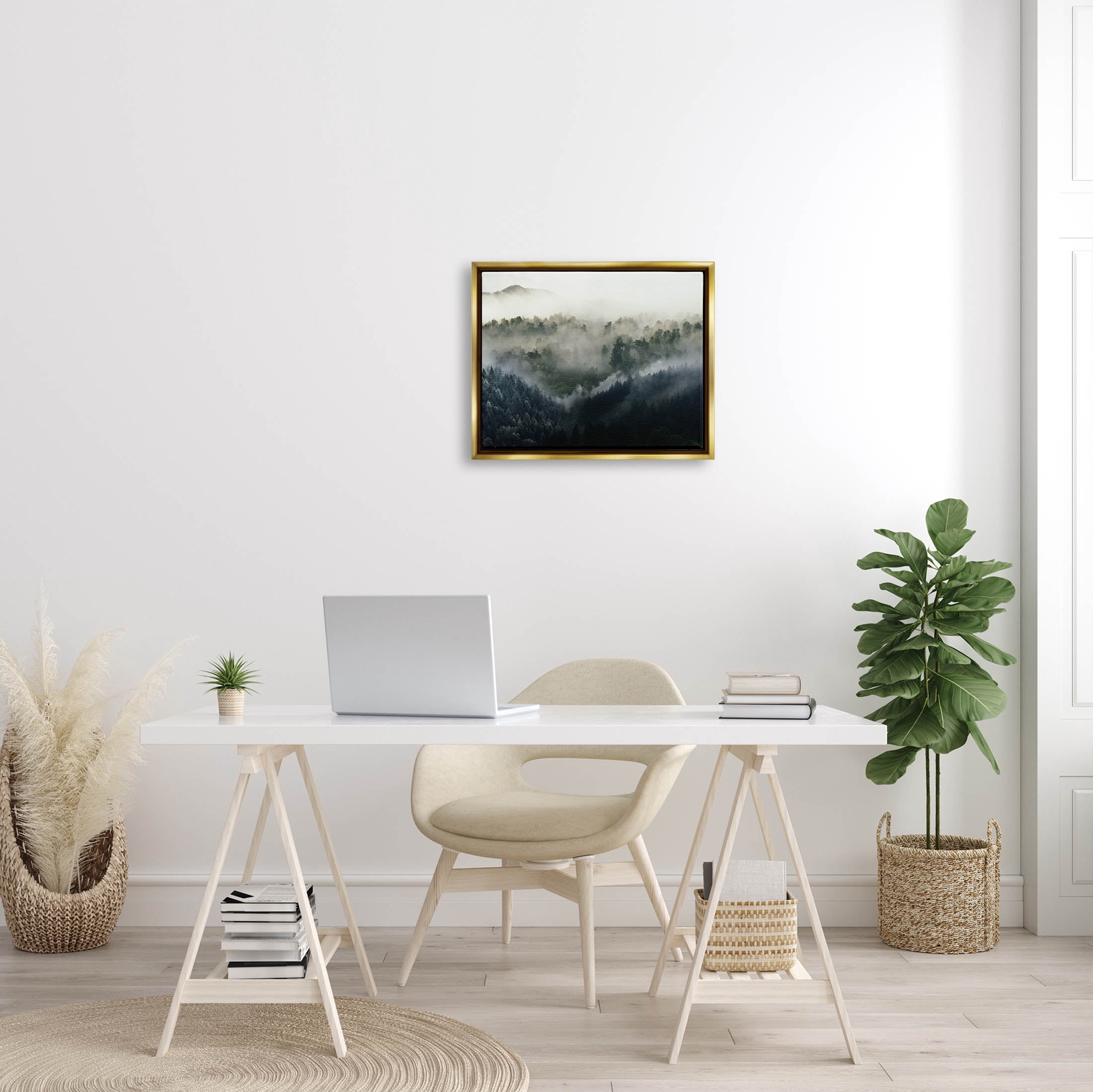 Stupell Industries Foggy Green Mountain Peaks Photograph Metallic Gold Floating Framed Canvas Print Wall Art, Design by Ziwei Li