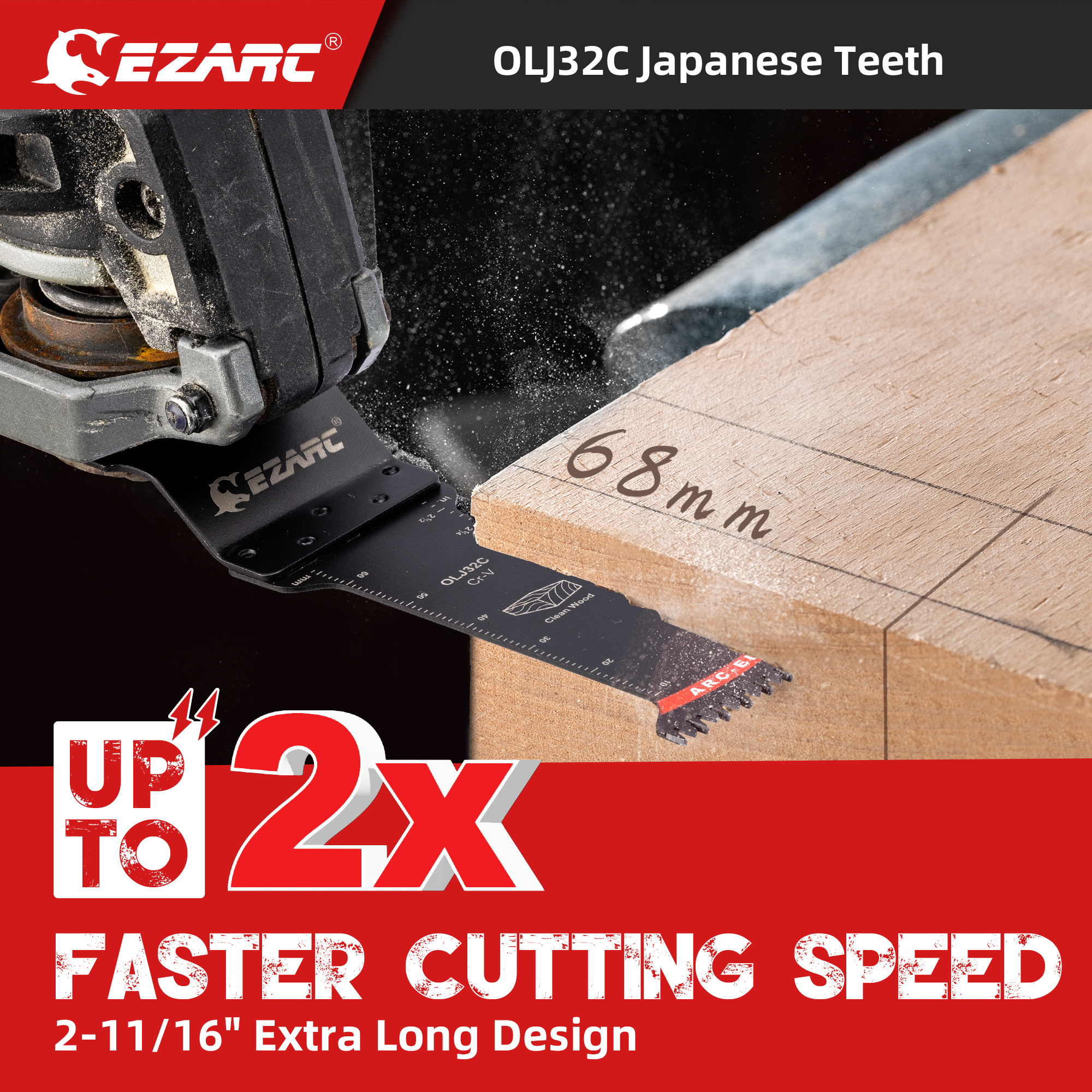 EZARC Japanese Tooth Oscillating Saw Blades, 10 PCS Extra-Long Arc Edge Oscillating Multitool Blades Clean Cut for Wood and Plastic, Universal Quick Release Multi Tool Blades Kits