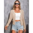 thumbnail image 5 of Women'S Long Sleeve Cropped Cardigan Sweaters Open Front Hollow Out Shrugs Apricot L, 5 of 9